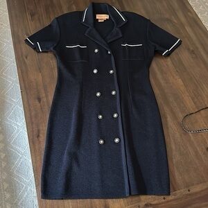 Classiques Entier navy merino wool double breasted button up dress